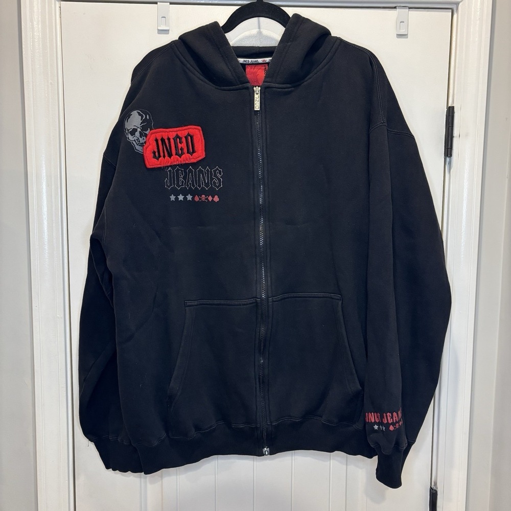 Vintage Y2K JNCO JEANS Full Zip Hoodie Jacket Men's Size XL Front & Back Skull